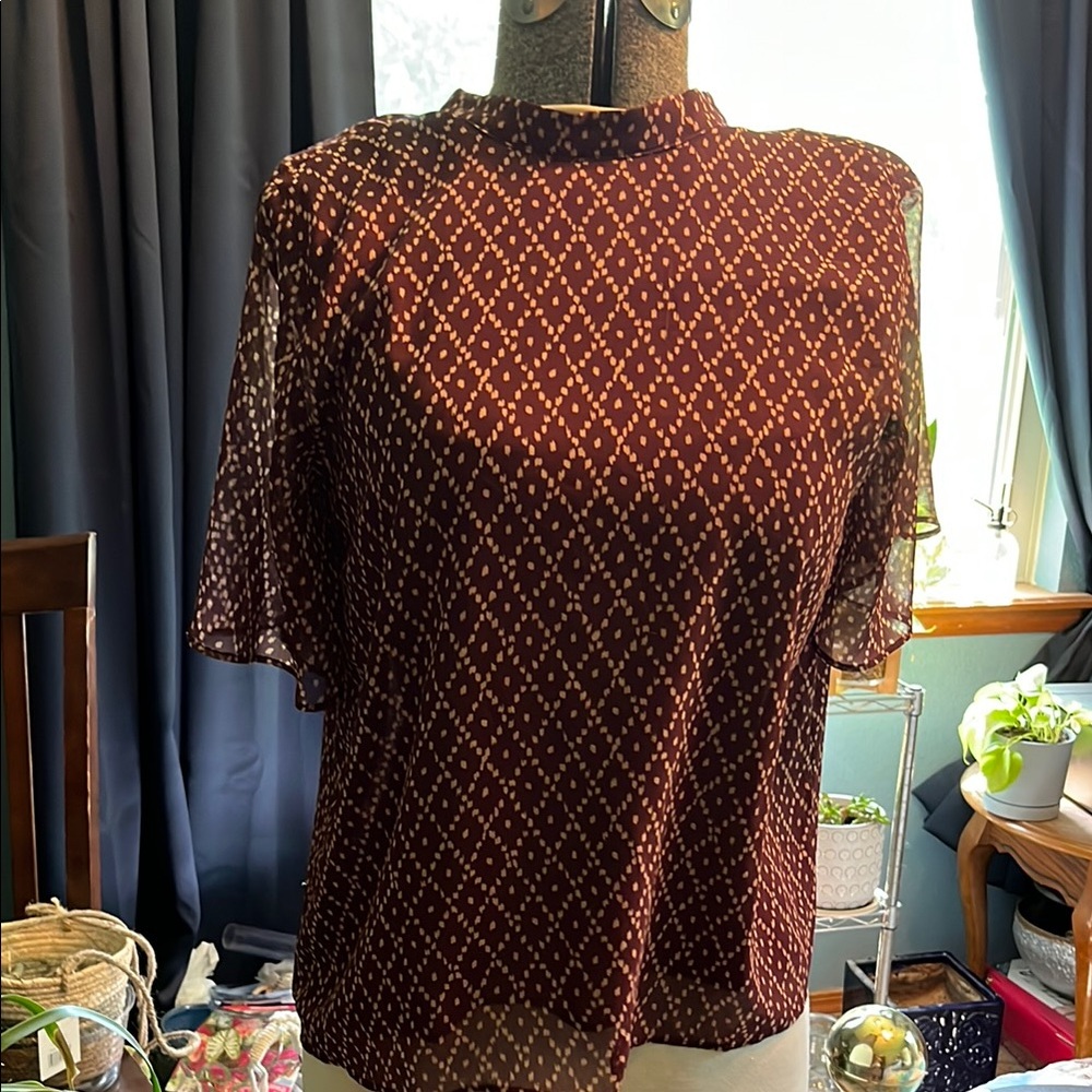 Ann Taylor Brown Short Sleeve Boxy Blouse